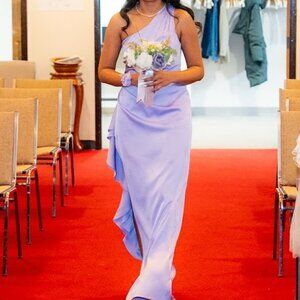 #2. Azazie Lavender Bridemaid Dress Greek Godess off shoulder pleats Ruffle Long